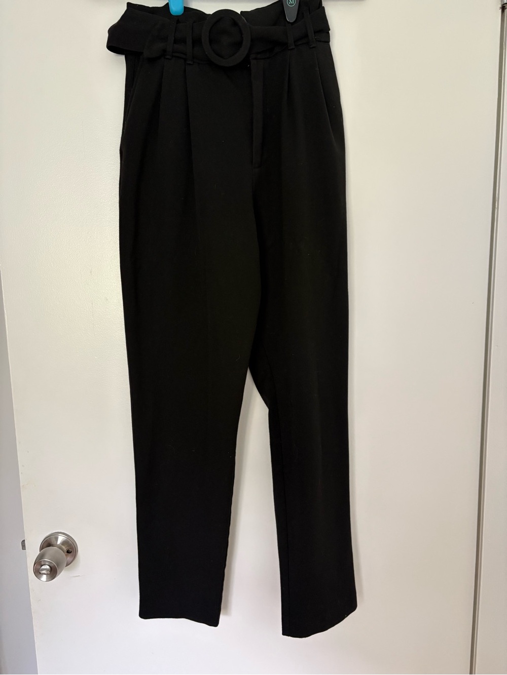 Zara Black High-Waist Paperbag Pants with Belt